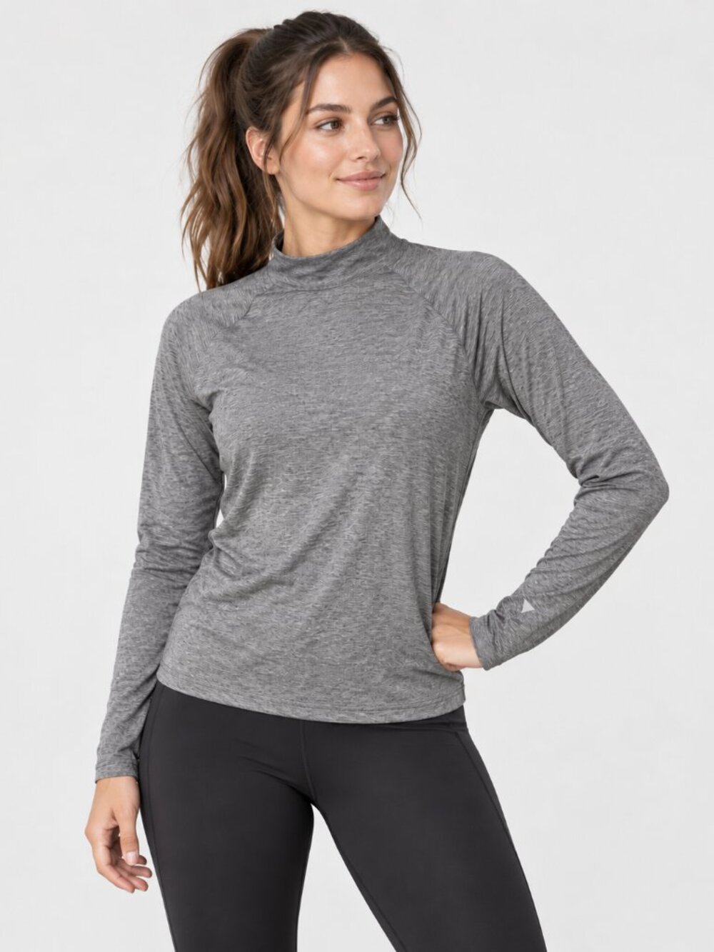 Zuda Womens Small Gray Funnel Neck Long Sleeve Active Top Athleisure NWT